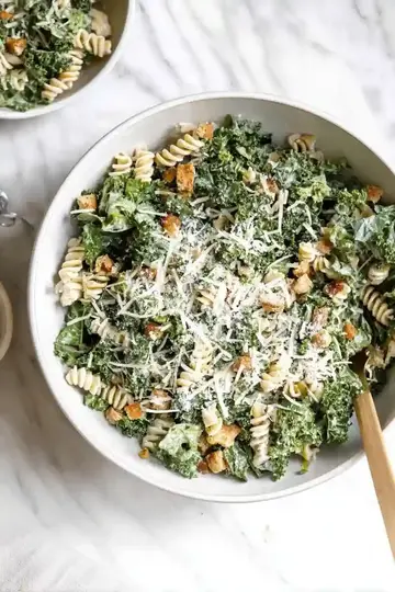 Fresh Kale Caesar Pasta Salad