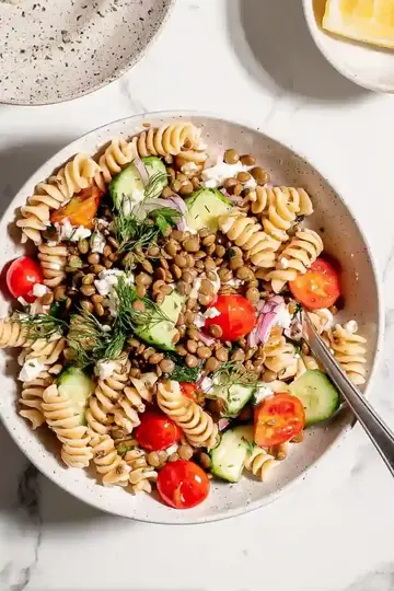 Protein Packed Lentil Pasta Salad
