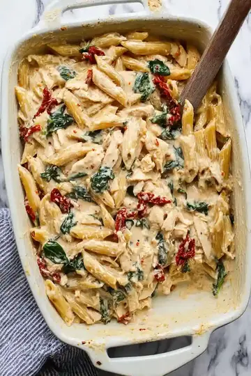 Creamy Tuscan Chicken Pasta Bake