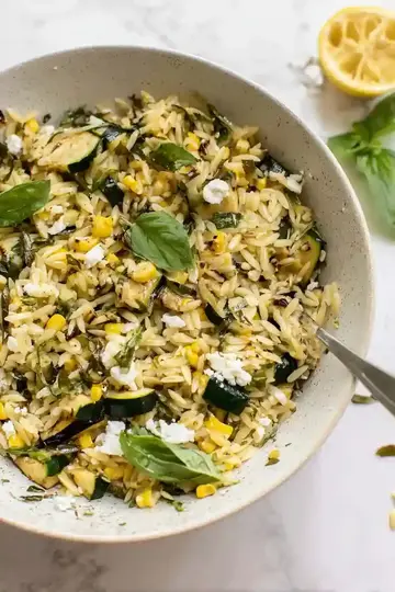 Grilled Zucchini Corn Orzo Salad