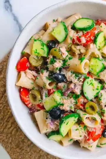 No Mayo Mediterranean Tuna Pasta Salad